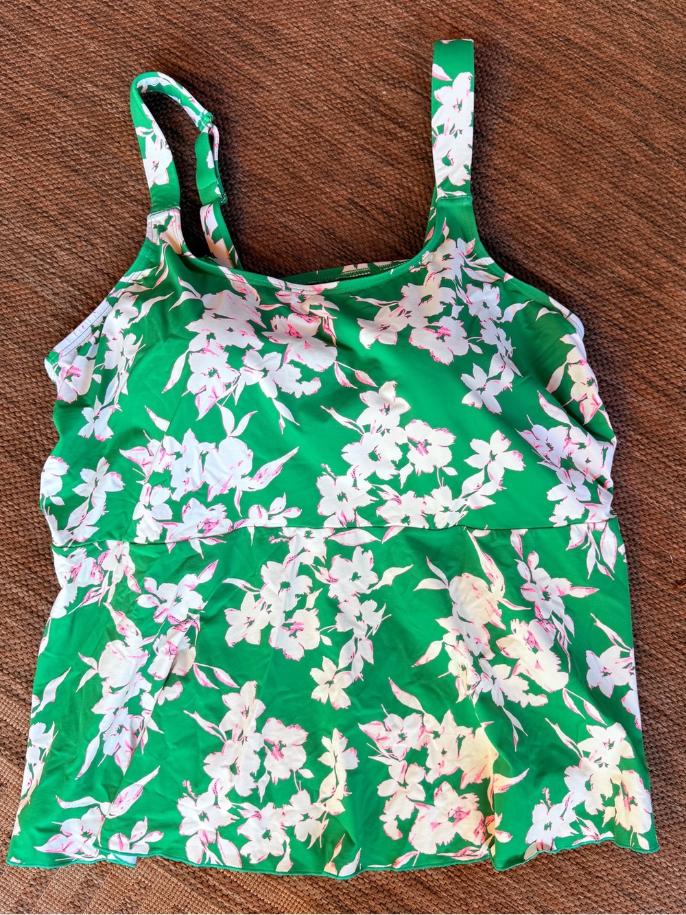 Lands' End Green and White Swim Top